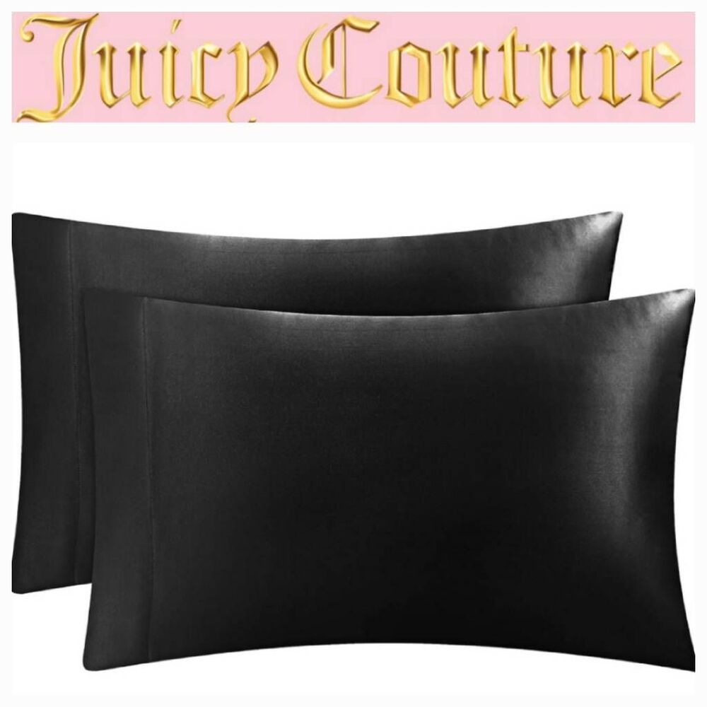 Juicy Couture Home The Rose' Collection Standard Satin Pillowcases- Black